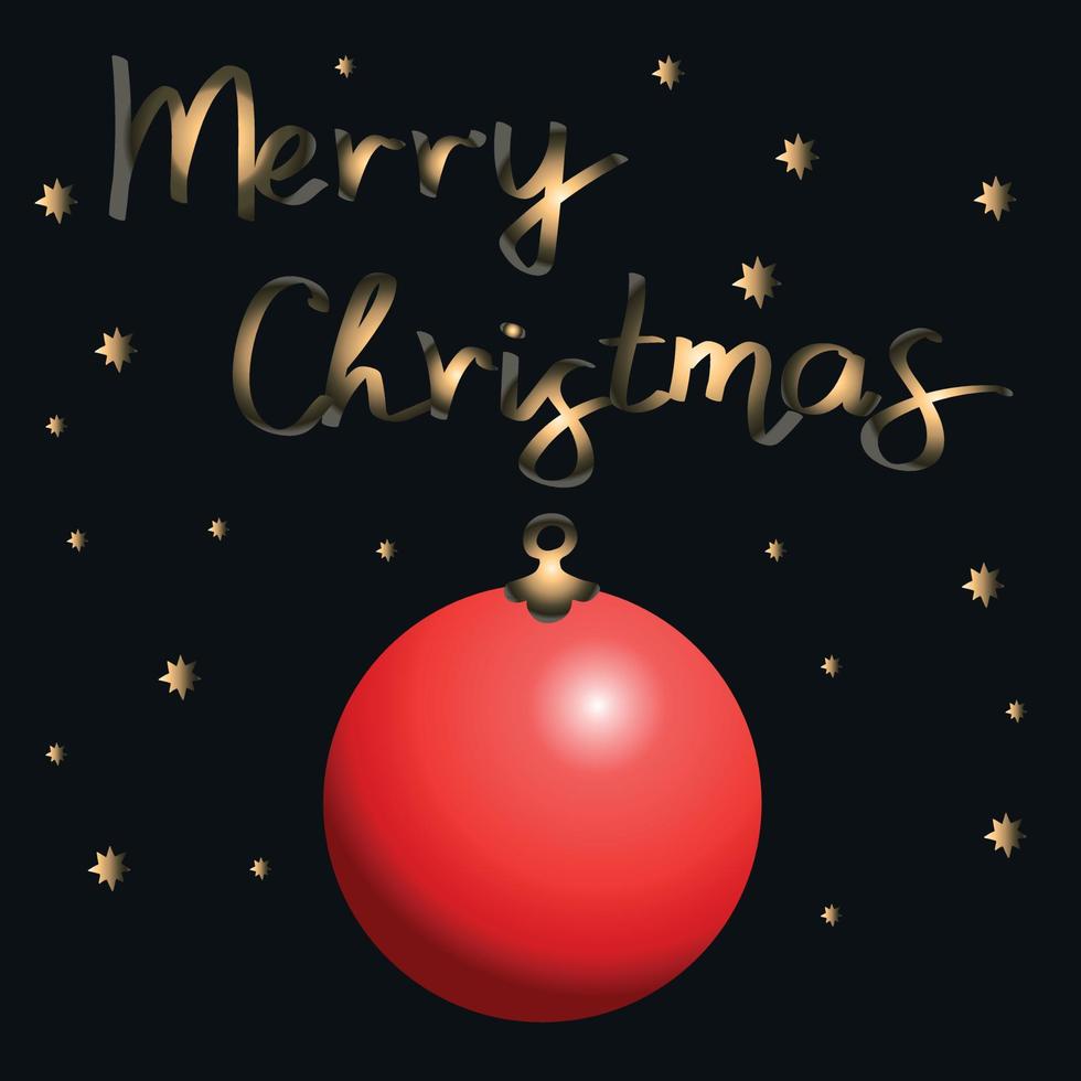 rosso Natale palla su nero sfondo e grafia allegro Natale. mano disegnato arte. oro colorato lettering vettore