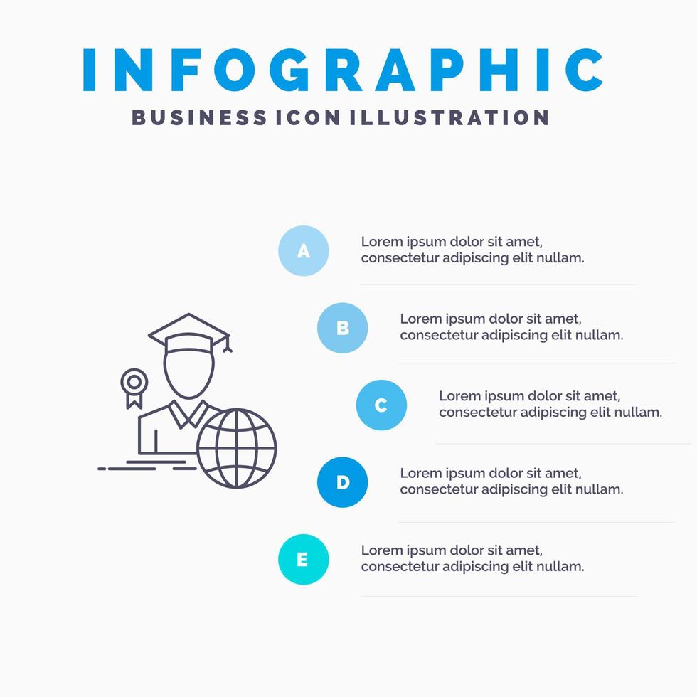 la laurea avatar diplomato studioso linea icona con 5 passaggi presentazione infografica sfondo vettore