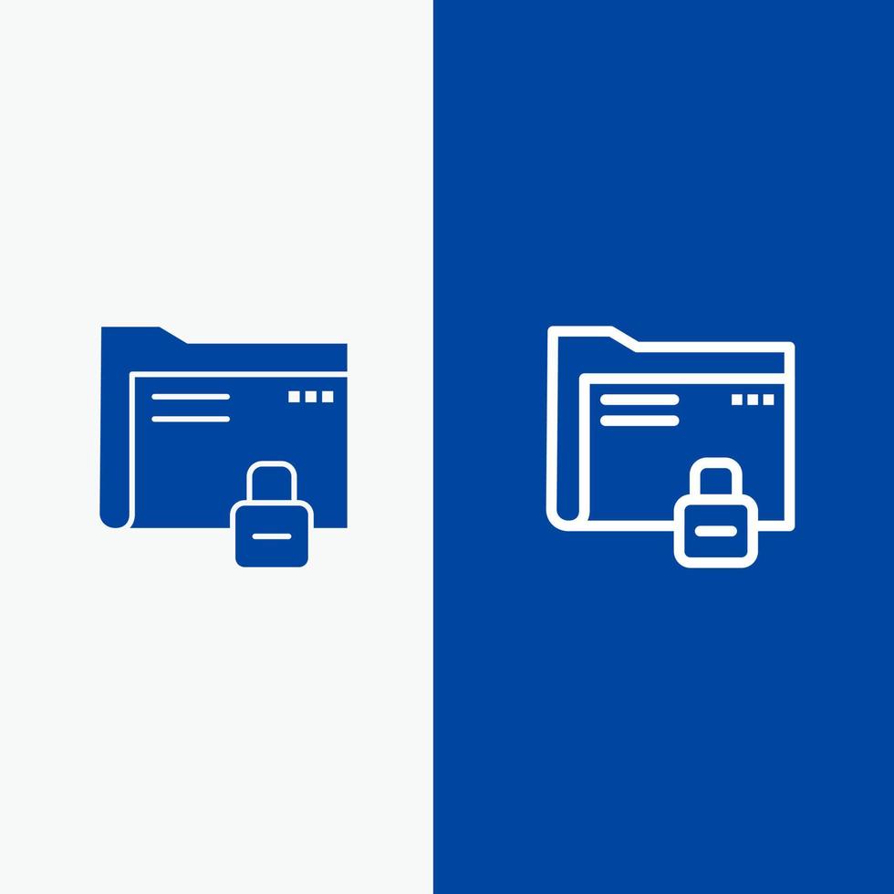 dati cartella parola d'ordine protezione sicuro linea e glifo solido icona blu bandiera linea e glifo solido icona blu bandiera vettore