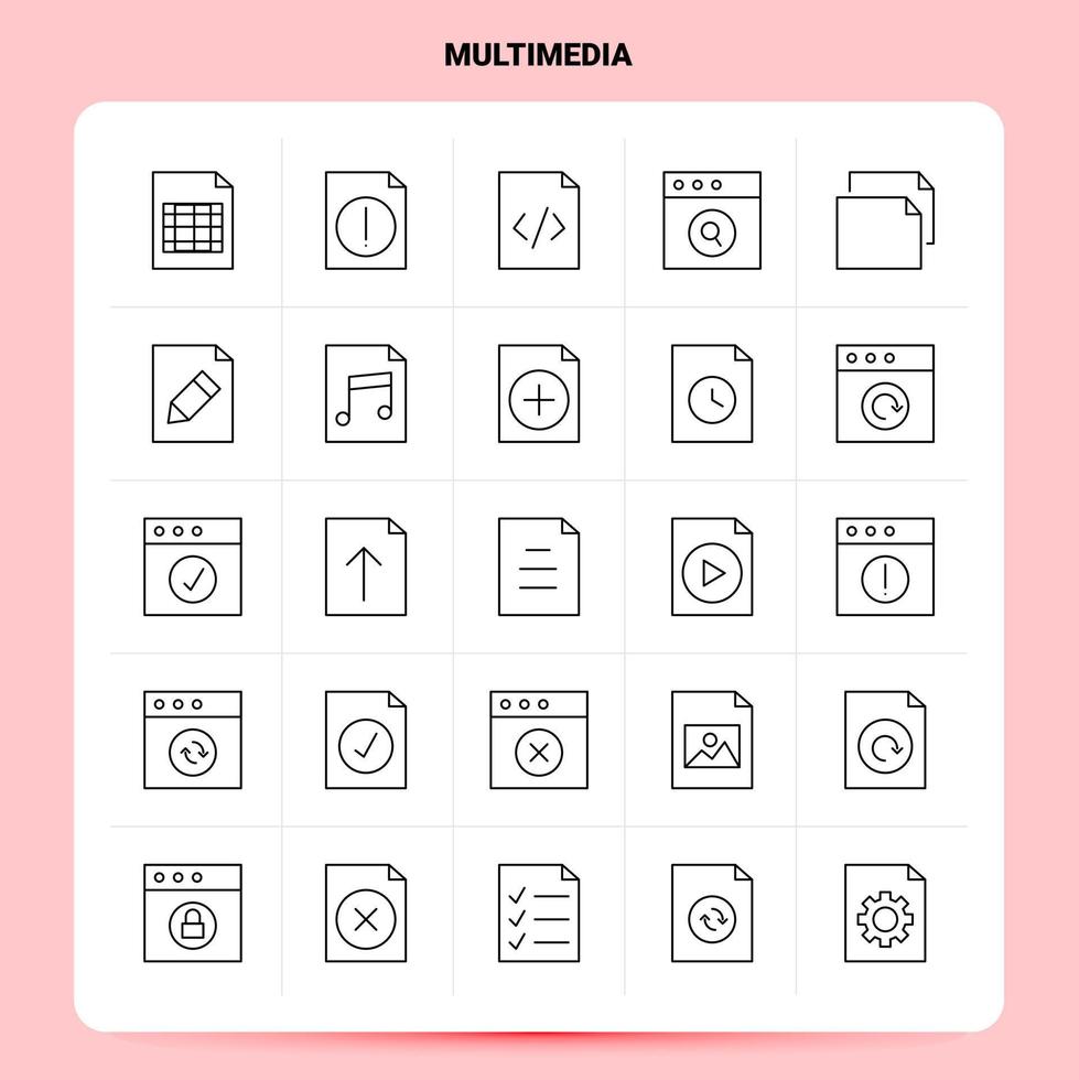 schema 25 multimedia icona impostato vettore linea stile design nero icone impostato lineare pittogramma imballare ragnatela e mobile attività commerciale idee design vettore illustrazione