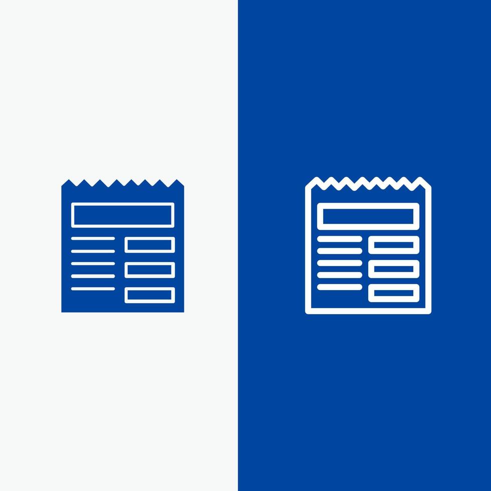 documento testo di base ui linea e glifo solido icona blu bandiera linea e glifo solido icona blu bandiera vettore