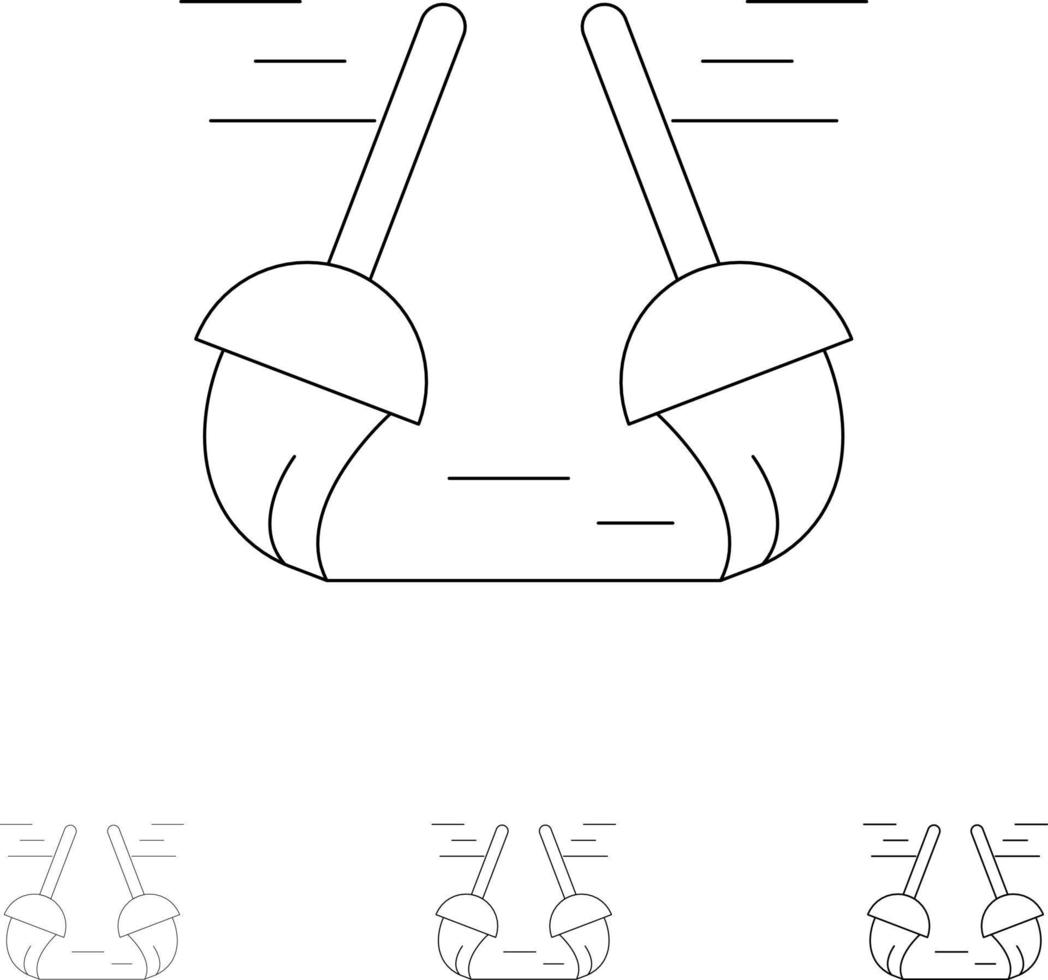 scopa pulito pulizia spazzare grassetto e magro nero linea icona impostato vettore