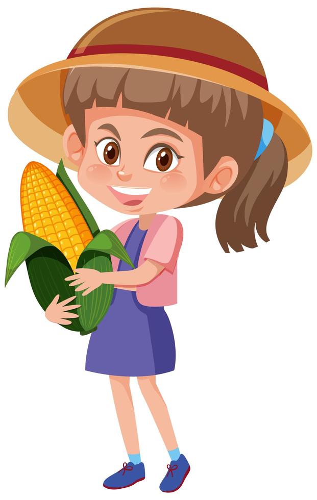 personaggio dei cartoni animati di bambini tenendo frutta o verdura isolato su sfondo bianco vettore