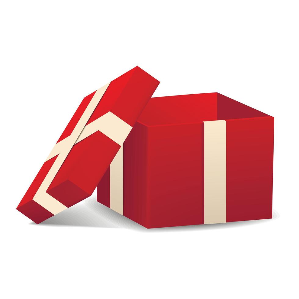 Aperto rosso regalo scatola icona, realistico stile vettore