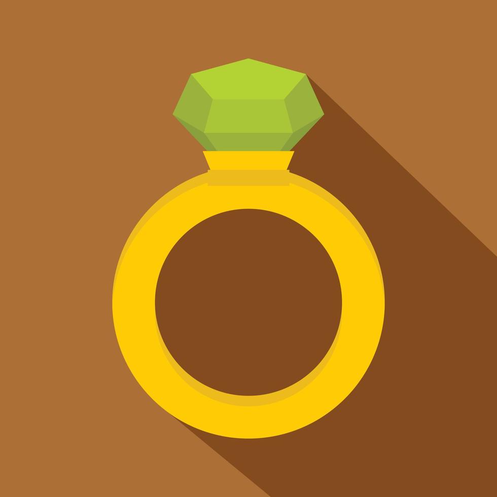 oro squillare con verde gemma icona, piatto stile vettore