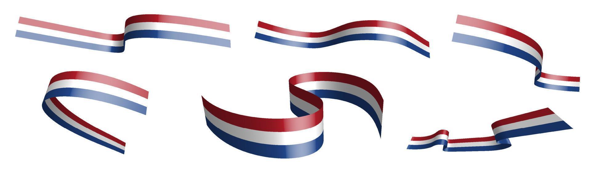 impostato di vacanza nastri. bandiera di Olanda, netherlands nel vento. separazione in inferiore e superiore strati. design elemento. vettore su bianca sfondo