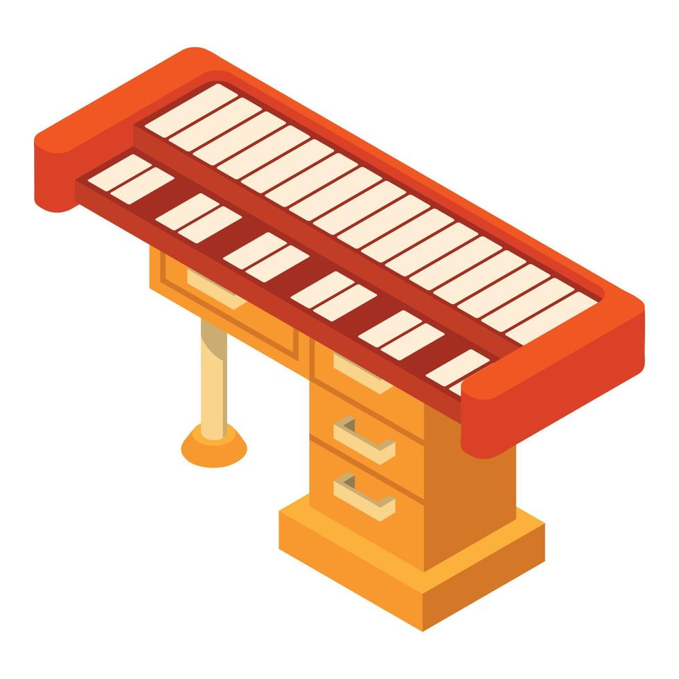 sintetizzatore icona isometrico vettore. pianoforte musicale strumento su di legno tavolo icona vettore