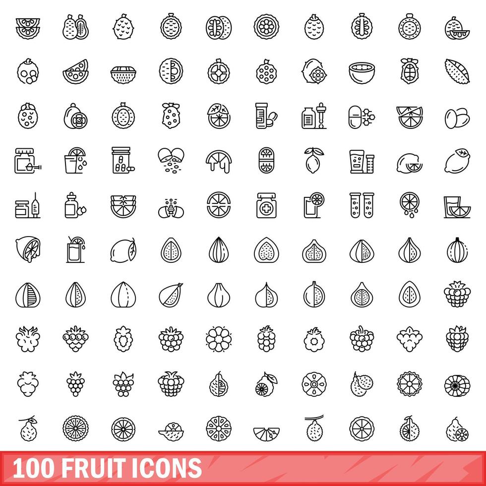 100 frutta icone impostare, schema stile vettore
