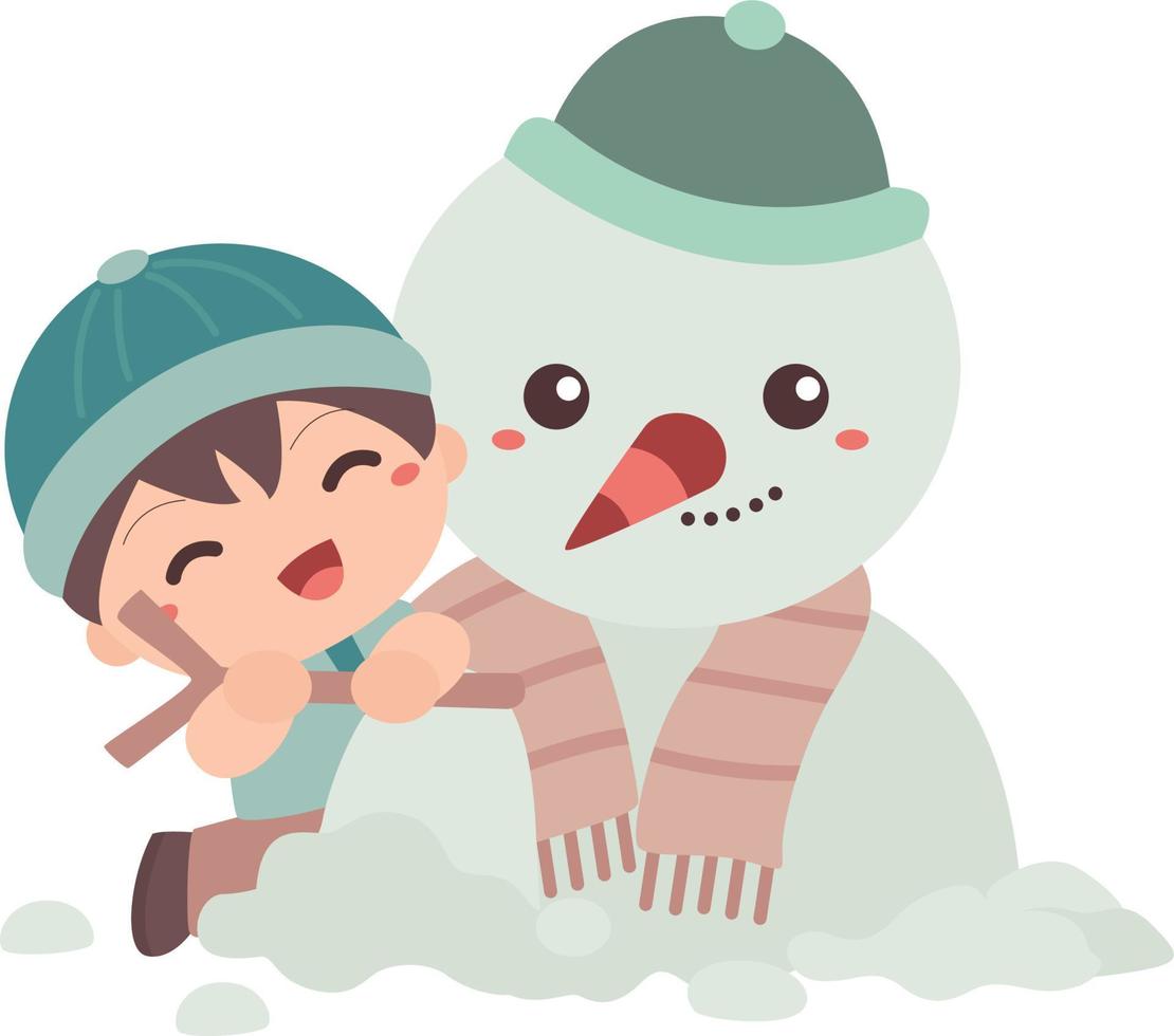 bambini e Natale pupazzo di neve inverno vacanza illustrazione vettore clipart