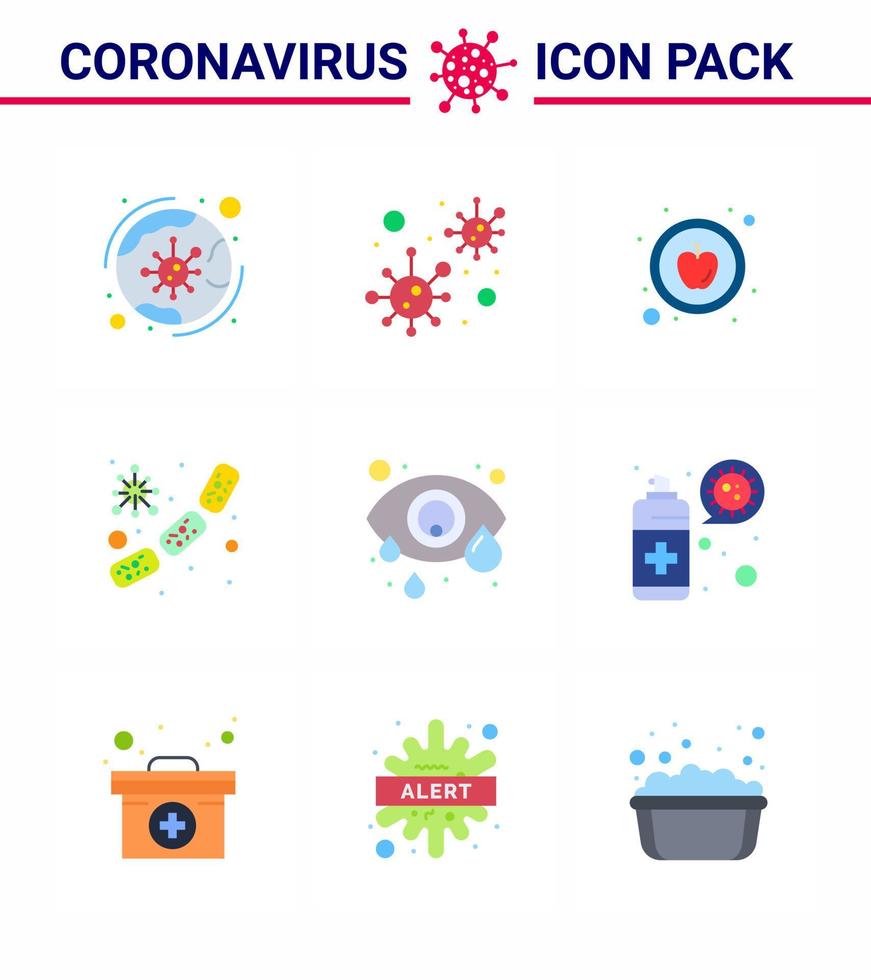 9 piatto colore corona virus pandemia vettore illustrazioni sangue microbo infezione germi salutare virale coronavirus 2019 nov malattia vettore design elementi