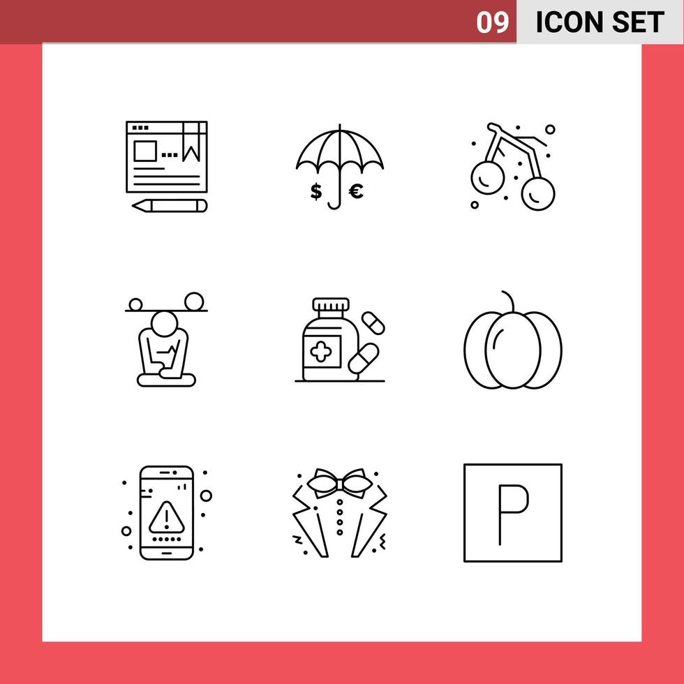 gruppo di 9 lineamenti segni e simboli per consapevolezza meditazione Salva concentrazione ciliegia modificabile vettore design elementi