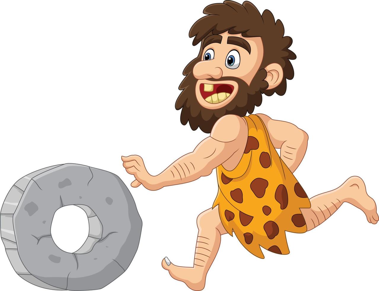 cartone animato uomo delle caverne chasing pietra ruota vettore