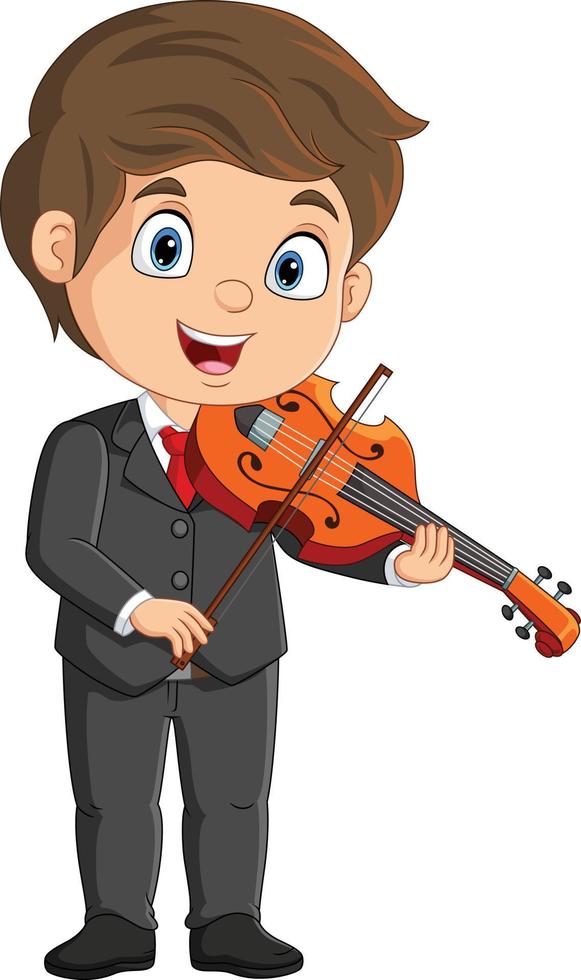 cartone animato poco ragazzo giocando un' violino vettore