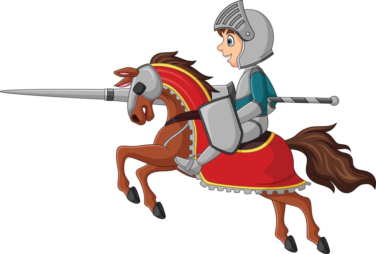 cartone animato cavaliere equitazione un' cavallo con lancia vettore