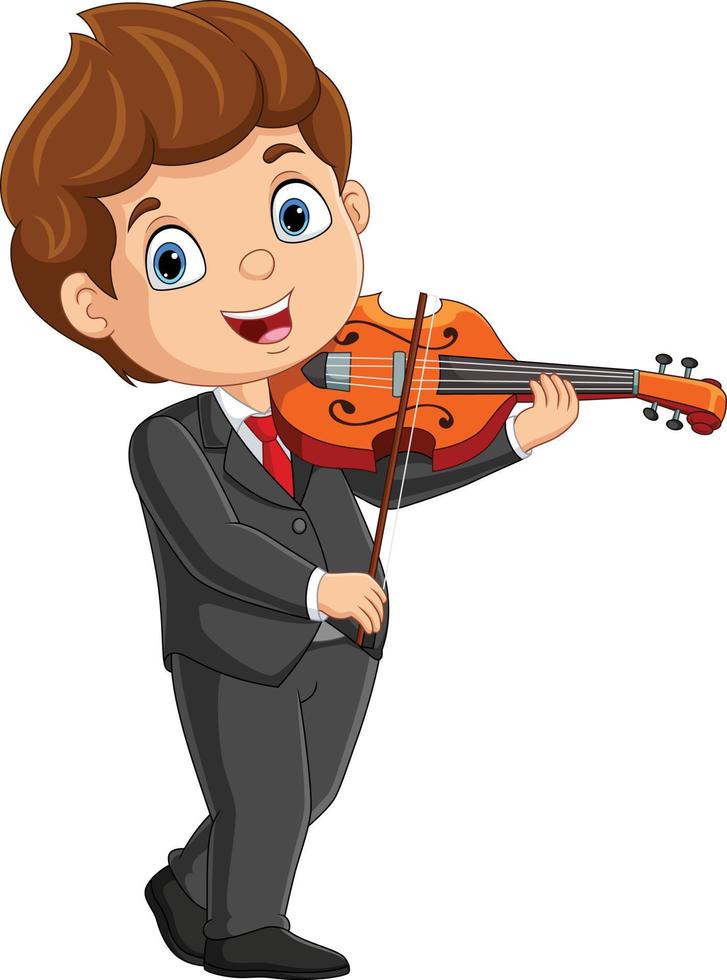 cartone animato poco ragazzo giocando un' violino vettore