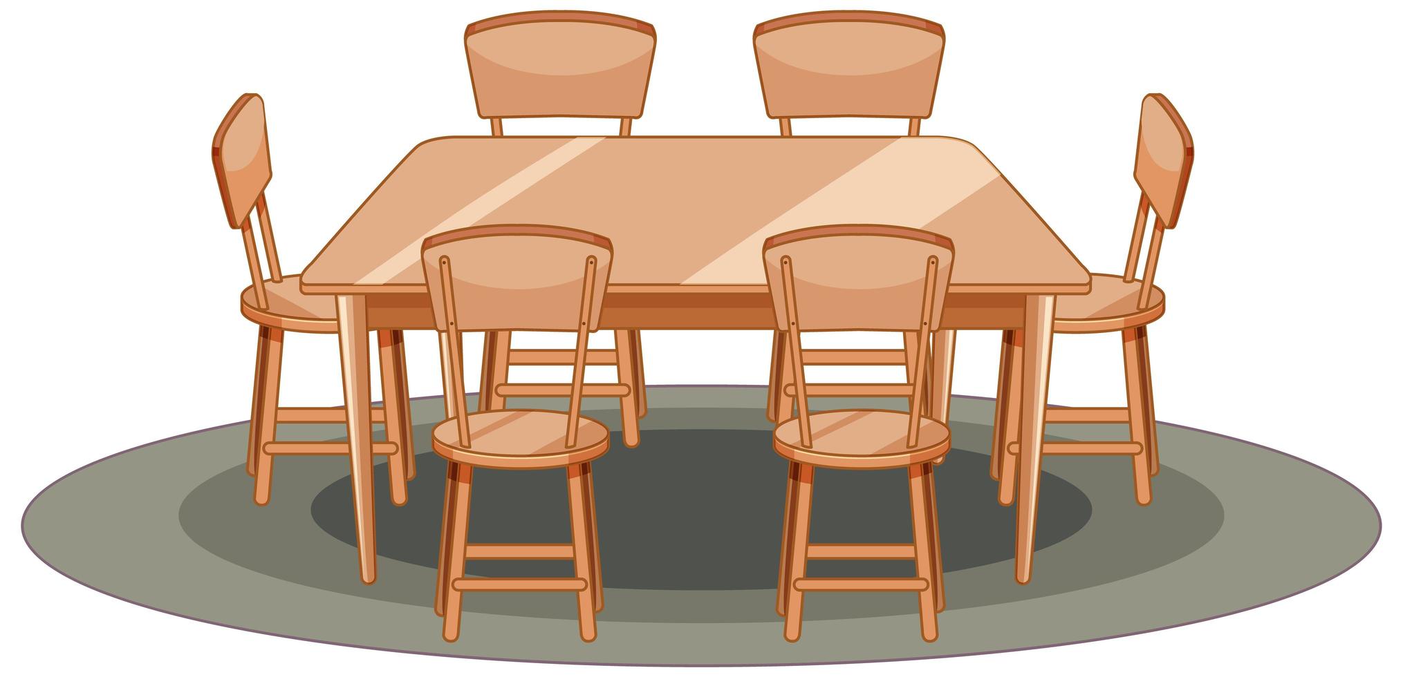 tavolo in legno e sedia in stile cartone animato vettore
