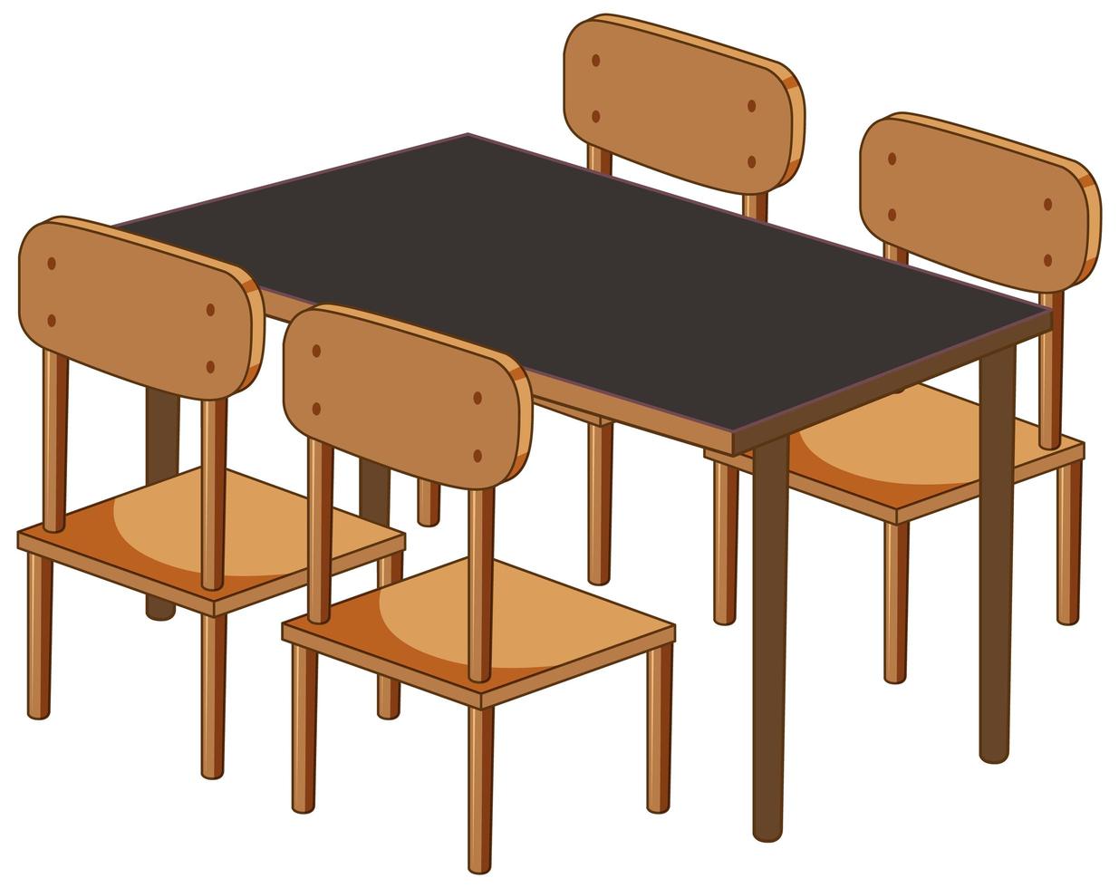 una scrivania con quattro sedie isolato su sfondo bianco vettore