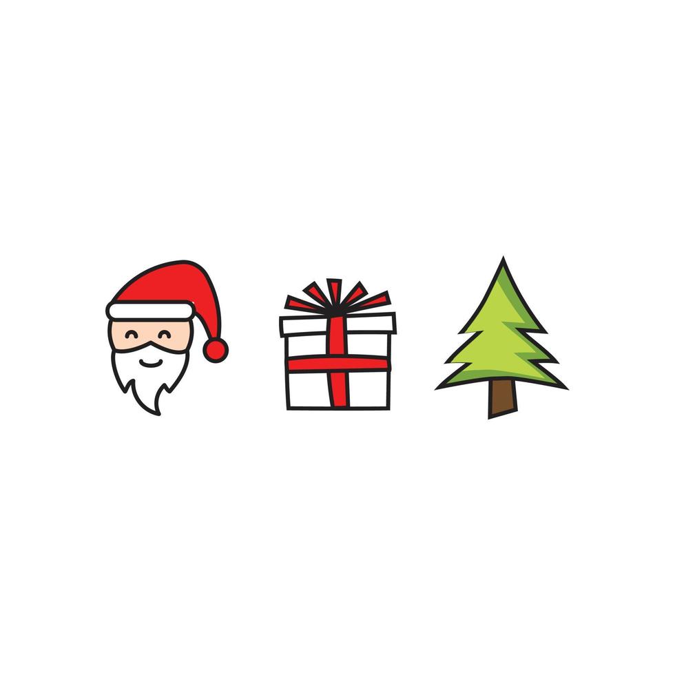 Santa claus, regalo, albero, natale. vettore mano disegnato piatto icona modello