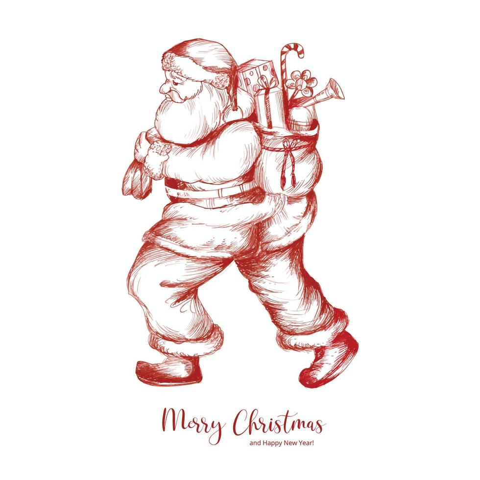 mano disegnare schizzo Natale Santa Claus carta design vettore