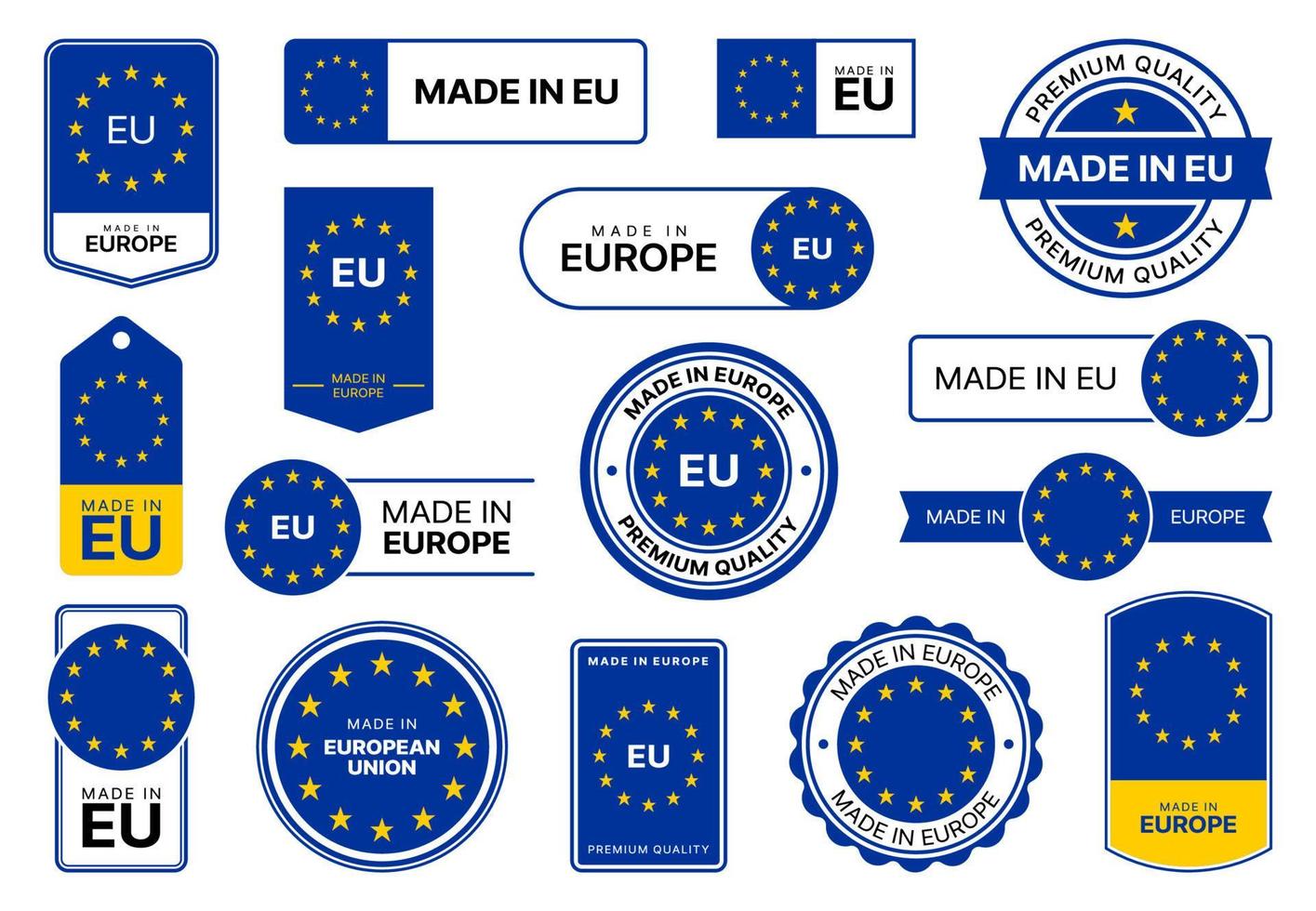 fatto nel Unione Europea, Europa qualità icone, etichette con bandiera vettore