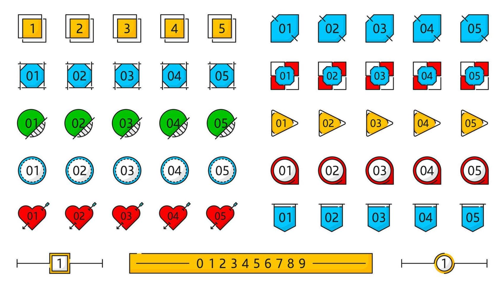 Infografica numero colore scatola cornici, diagramma passaggi vettore