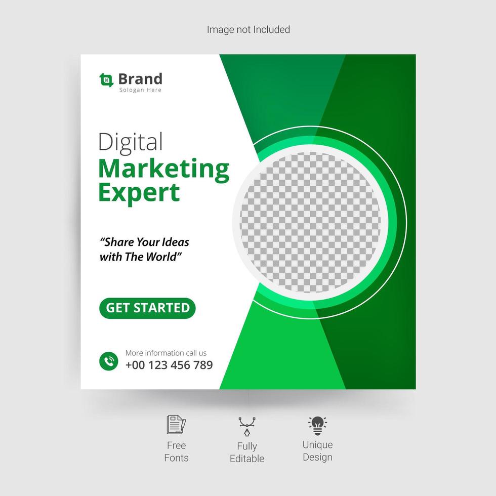 modello di social media di marketing in bianco e verde vettore