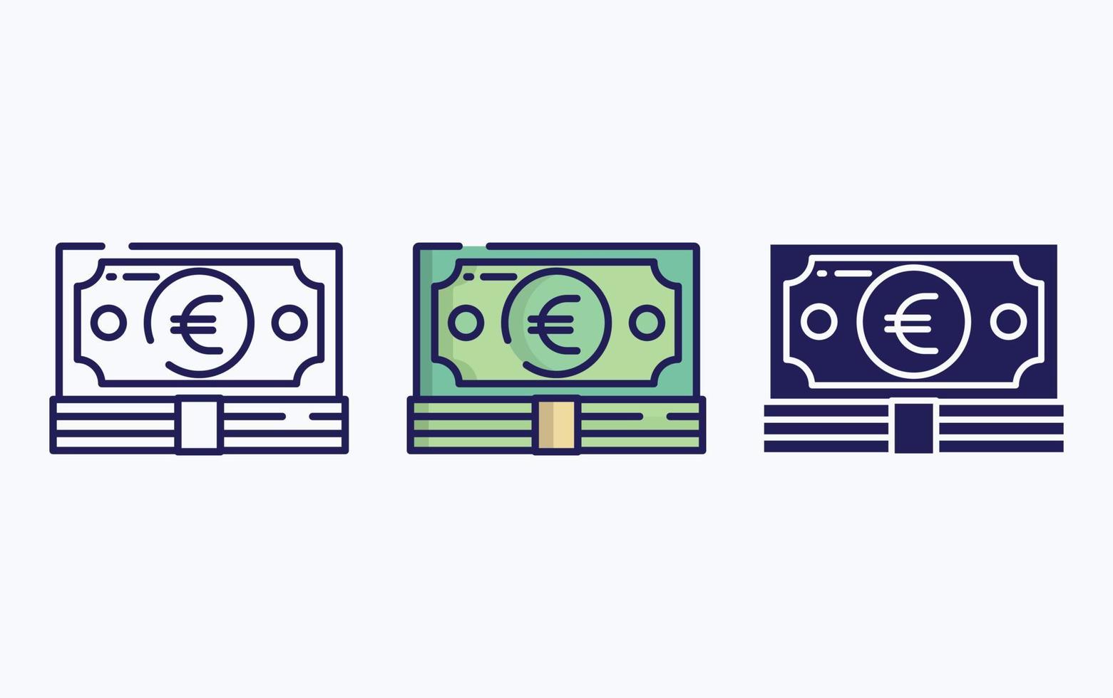 moneta Nota, i soldi linea e glifo icona, vettore illustrazione