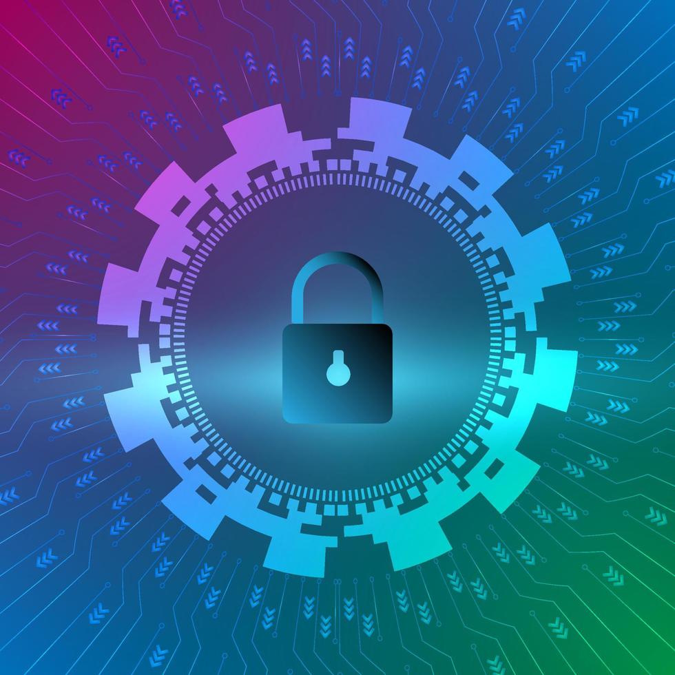 informatica sicurezza tecnologia concetto. scudo con buco della serratura icona personale dati. astratto informatica sicurezza Rete digitale tecnologia sfondo. protezione meccanismo e sistema privacy. vettore illustrazione.