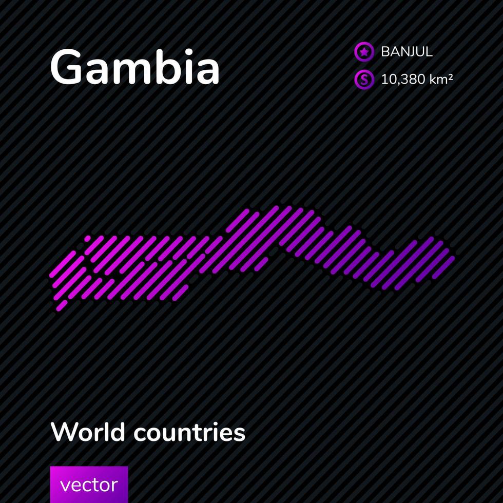 vettore Gambia carta geografica fatto nel piatto stile nel viola colori su un' nero a strisce sfondo. educativo bandiera