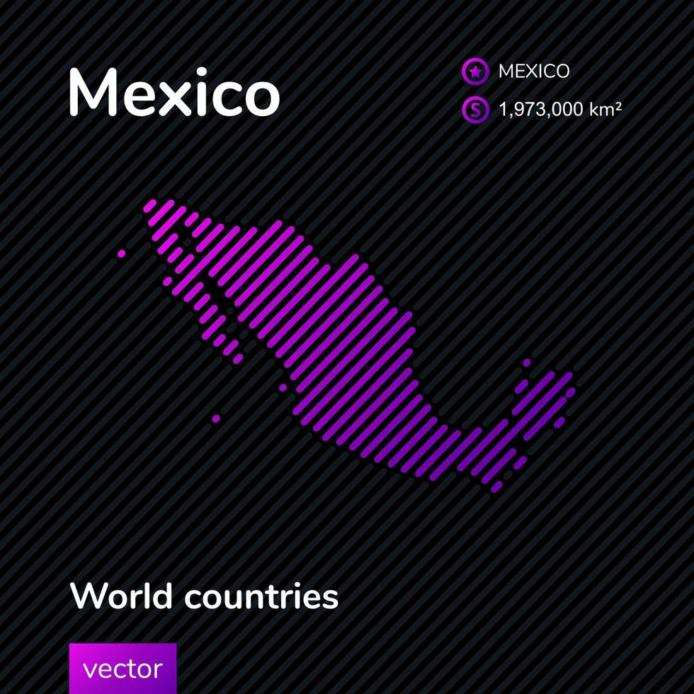 vettore creativo digitale neon piatto linea arte astratto semplice carta geografica di Messico con Viola, viola, rosa a strisce struttura su nero sfondo. educativo striscione, manifesto di Messico