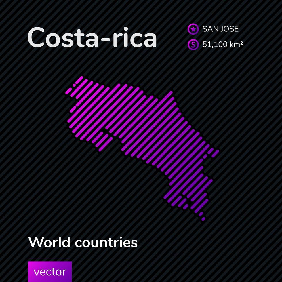 vettore stilizzato piatto carta geografica di Costa Rica nel viola e nero colori su a strisce sfondo. educativo carta geografica
