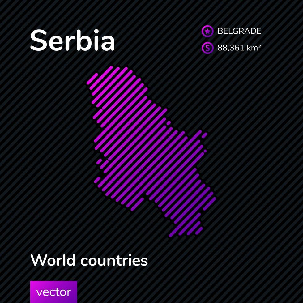 Serbia carta geografica. vettore creativo piatto astratto semplice carta geografica con neon viola a strisce struttura