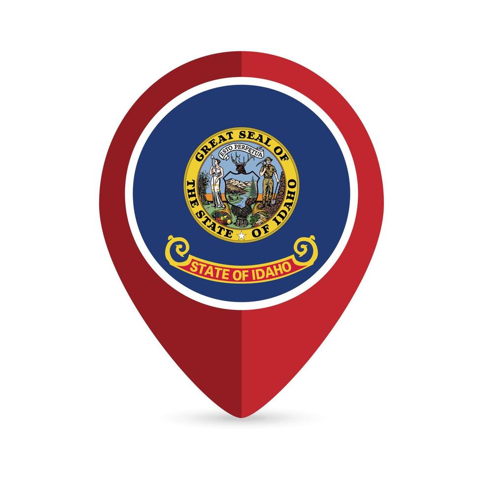 carta geografica pointer con bandiera Idaho stato. vettore illustrazione.