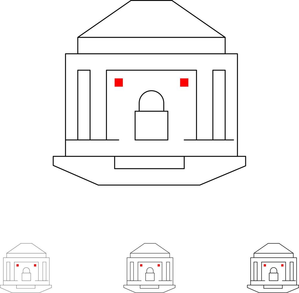 banca bancario Internet serratura sicurezza grassetto e magro nero linea icona impostato vettore