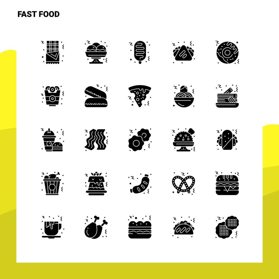25 veloce cibo icona impostato solido glifo icona vettore illustrazione modello per ragnatela e mobile idee per attività commerciale azienda