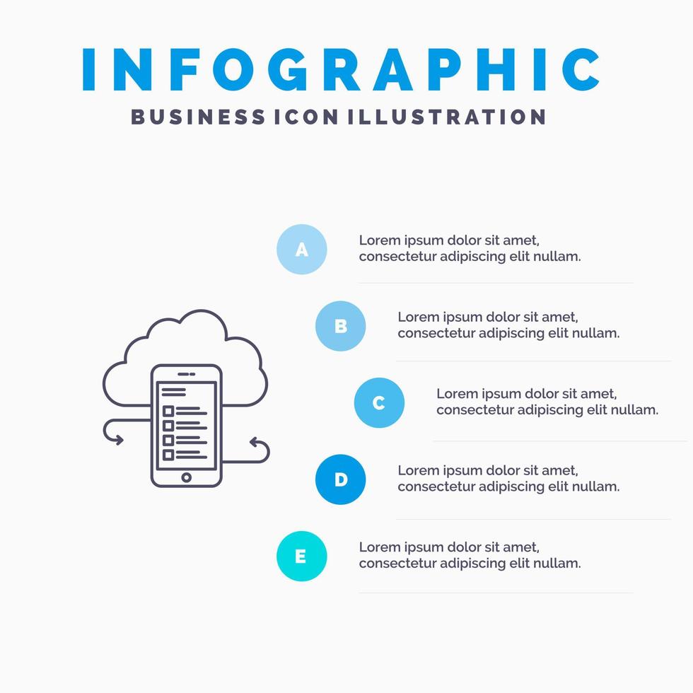 nube Conservazione attività commerciale nube Conservazione nuvole informazione mobile sicurezza linea icona con 5 passaggi presentazione infografica sfondo vettore