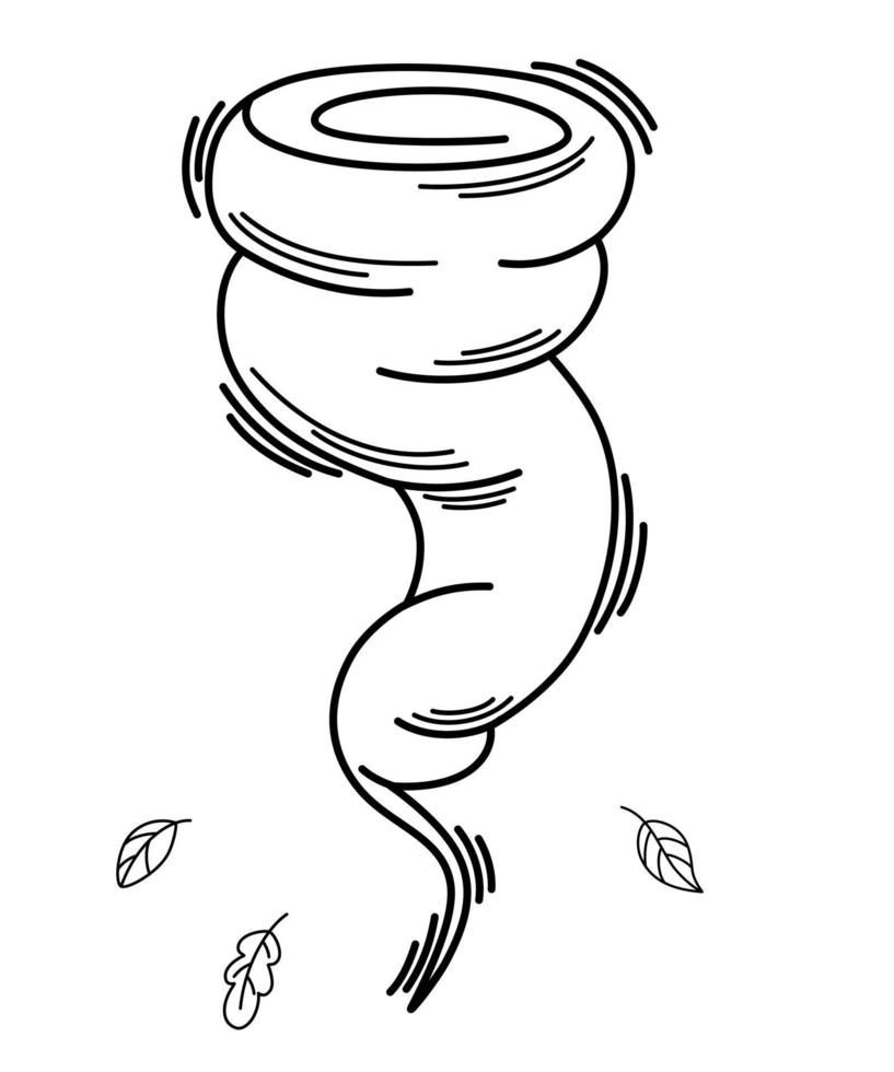 tornado. tempo metereologico previsione. meteorologico. vortice. nuvoloso tempo metereologico linea arte simbolo per ragnatela stampa e applicazioni. vettore illustrazione nel scarabocchio stile isolato su il bianca sfondo.