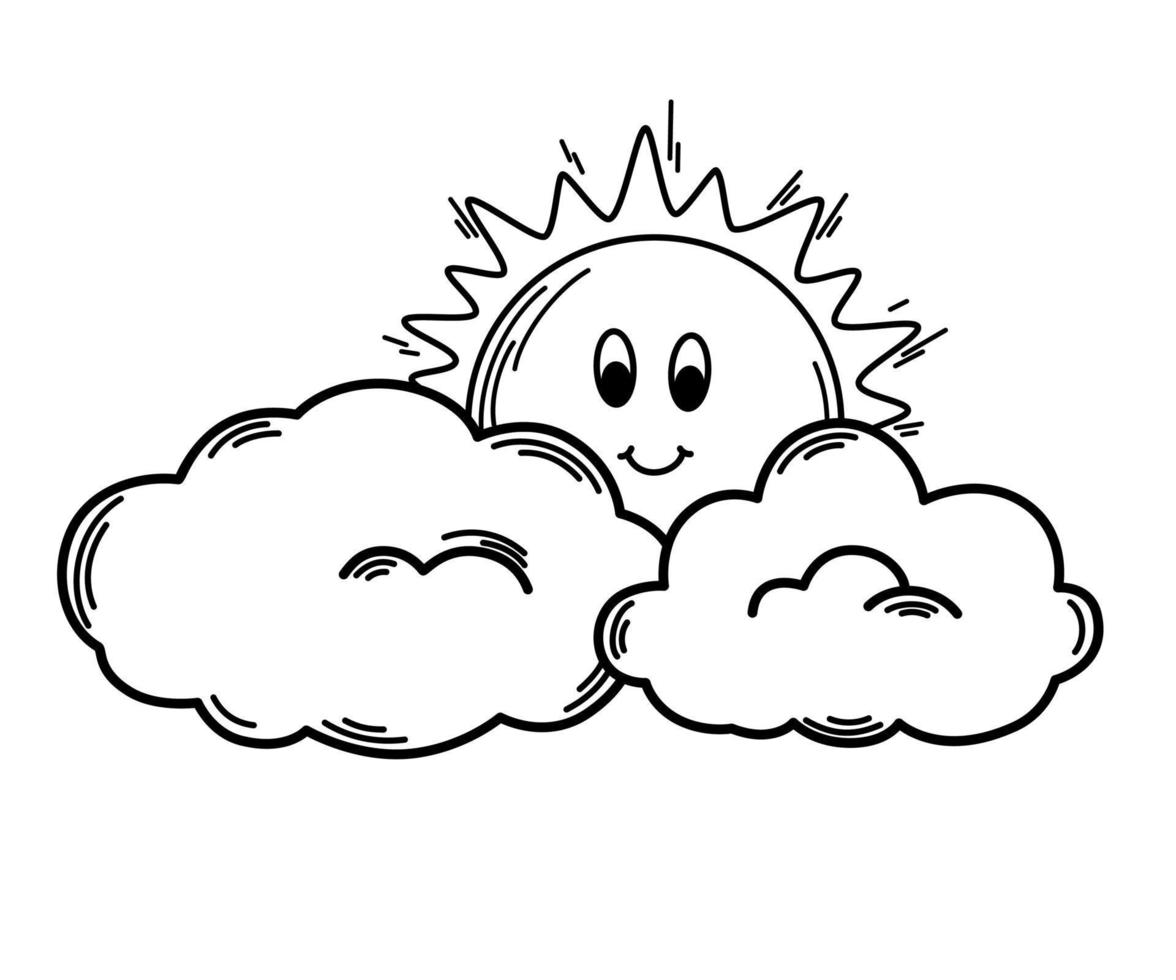 sole con un' nube. tempo metereologico previsione. meteorologico. linea arte nuvoloso tempo metereologico simbolo per ragnatela stampa e applicazioni. vettore illustrazione nel scarabocchio stile isolato su il bianca sfondo.