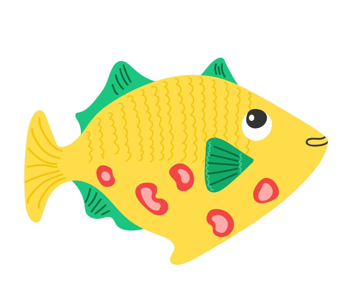 carino cartone animato pesce. giallo pesce illustrazione vettore