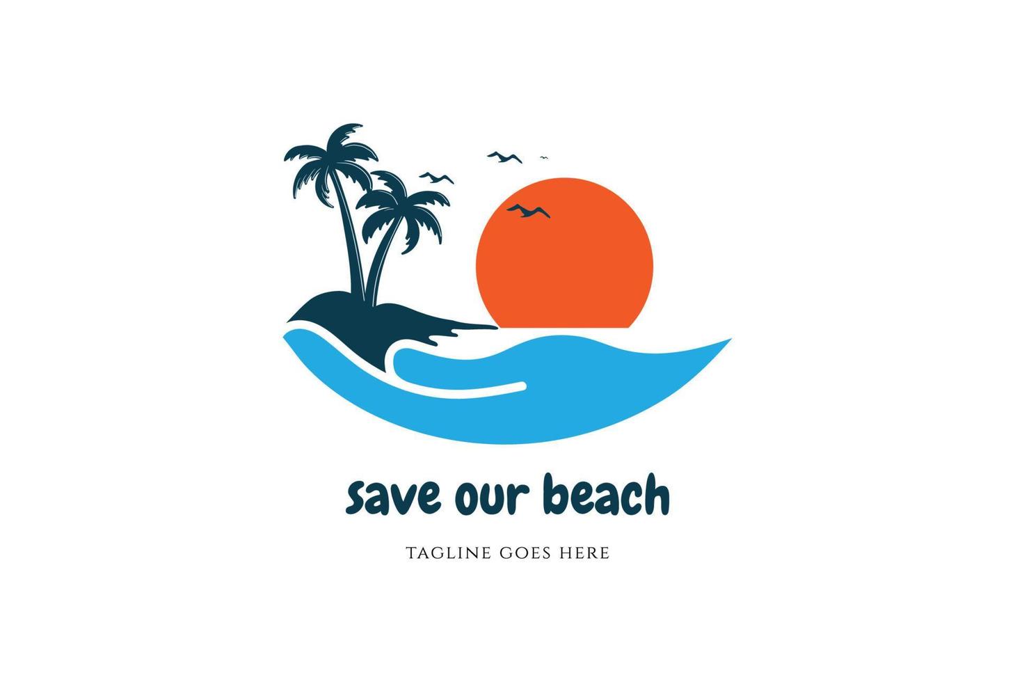 proteggere Salva mano tropicale spiaggia logo design vettore