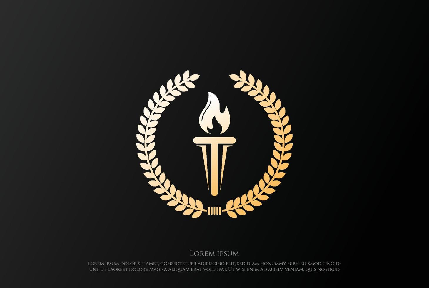 lusso d'oro bruciare torcia con alloro foglia distintivo emblema logo vettore