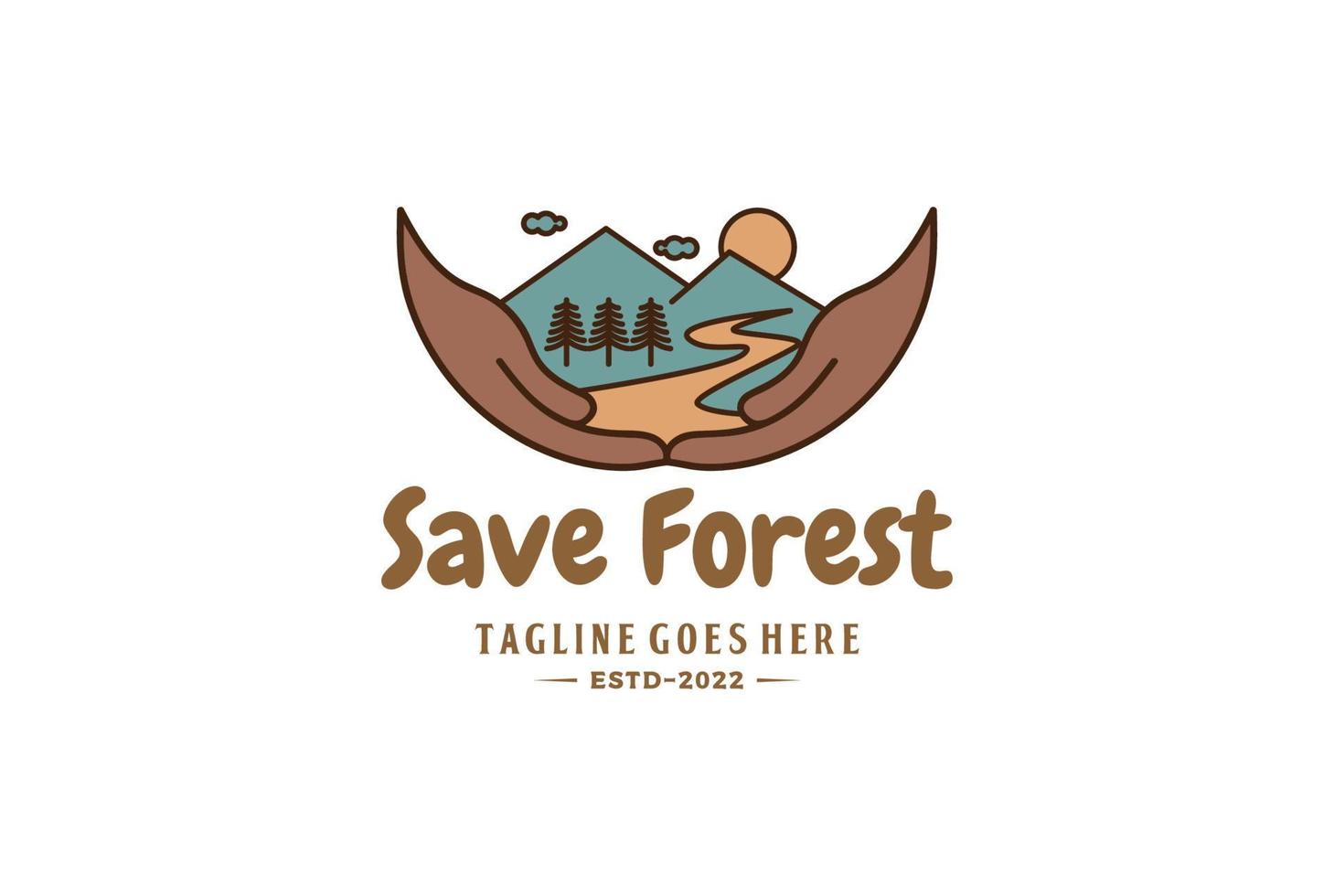 mano Salva proteggere montagna torrente fiume paesaggio panorama logo design vettore