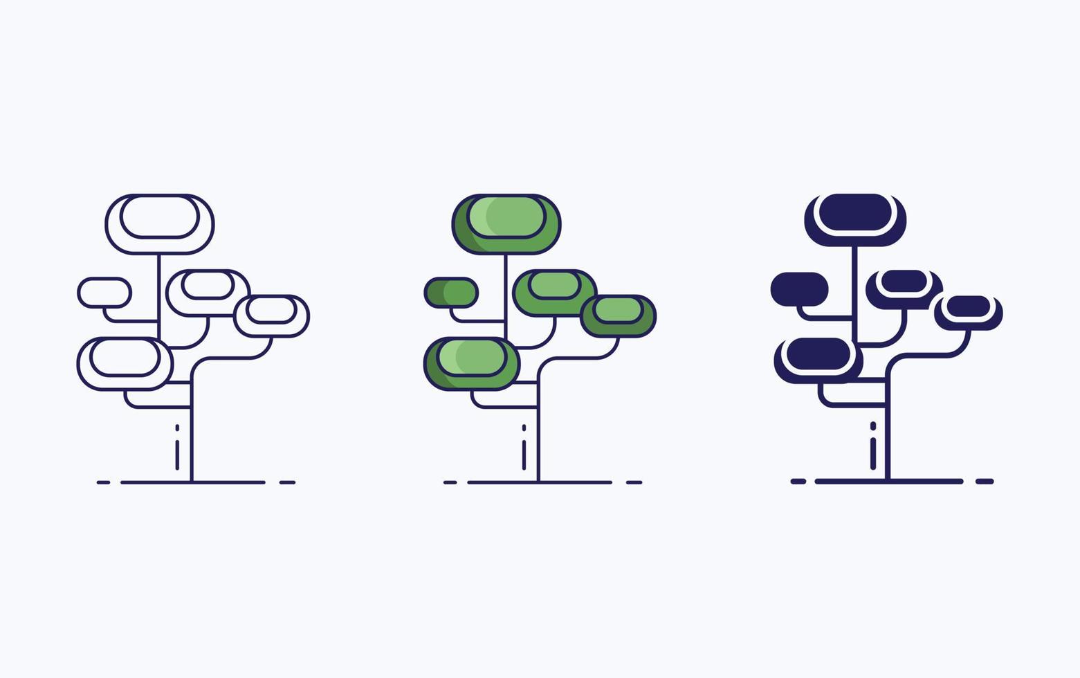 albero icona, linea e glifo vettore illustrazione
