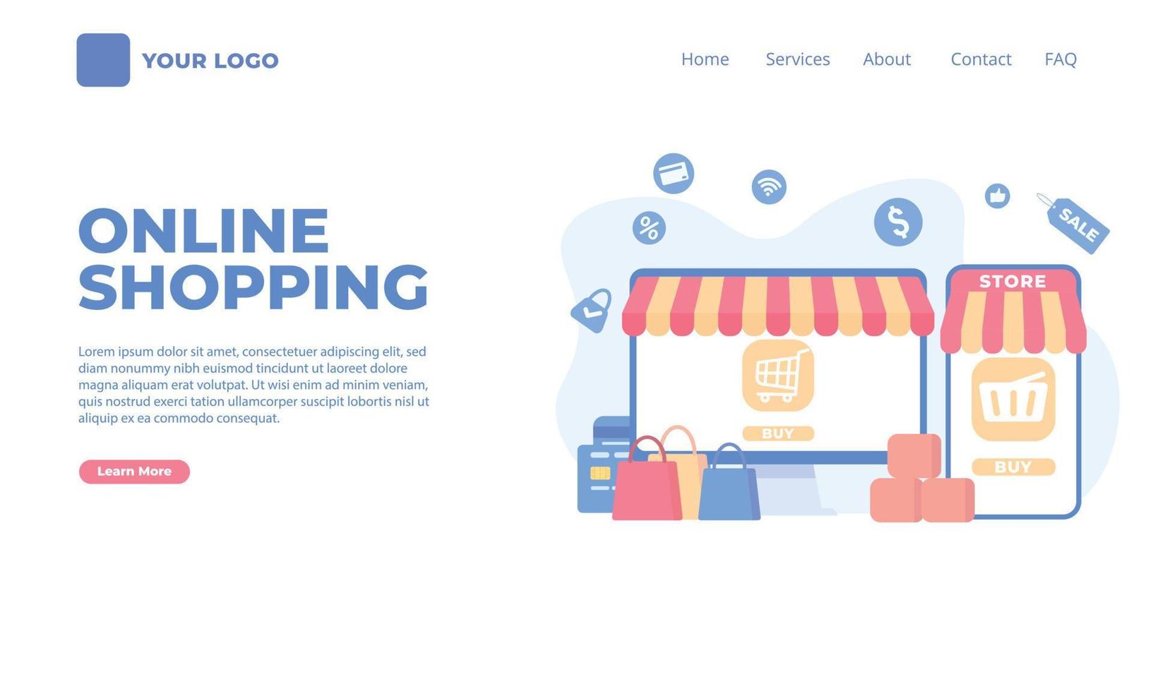 modello di pagina di destinazione dello shopping online. moderno concetto di design piatto di progettazione di pagine Web per sito Web e sito Web mobile. vettore