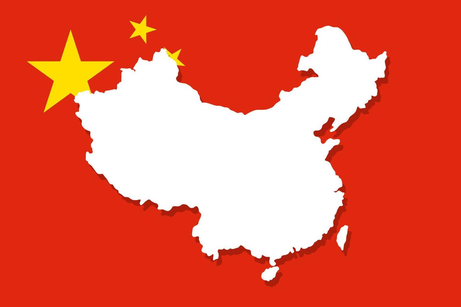 Cina carta geografica. Cina carta geografica silhouette. Cina carta geografica con bandiera vettore illustrazione.