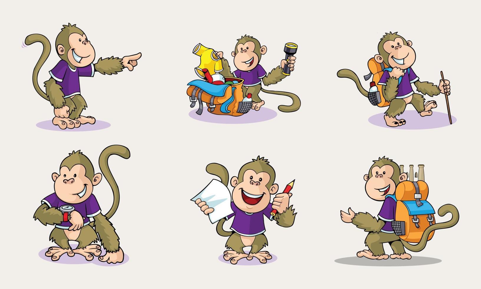 carino scimmia uomo sorriso cartone animato personaggio vettore professionista illustrazione