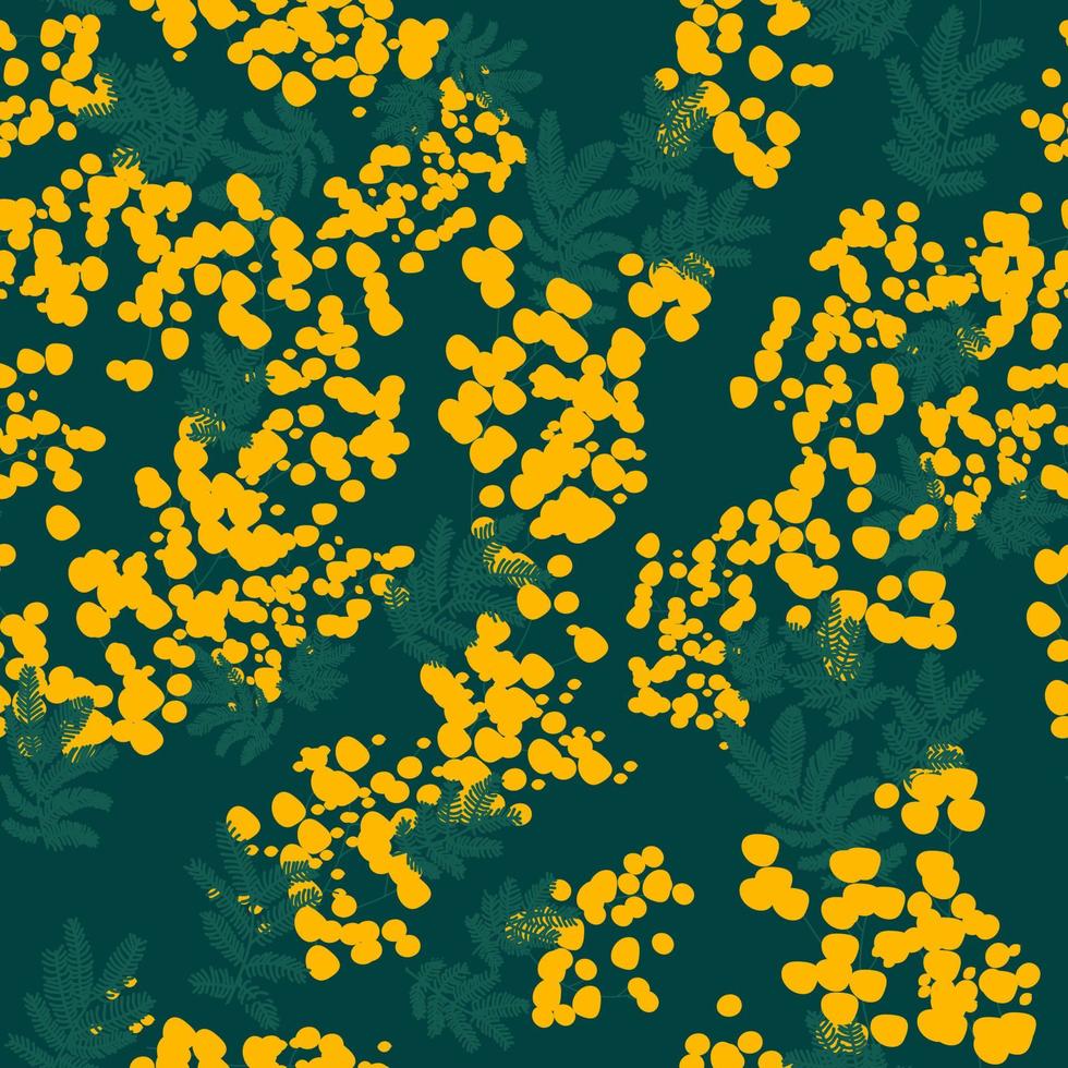 botanico senza soluzione di continuità modello con giallo mimosa fiori e le foglie su un' bianca sfondo. sfondo con elegante fioritura impianti. vettore illustrazione