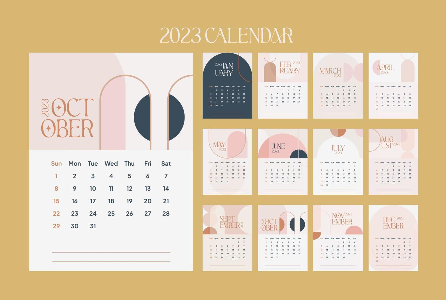 estetico 2023 calendario modello. nuovo anno progettista geometria design vettore