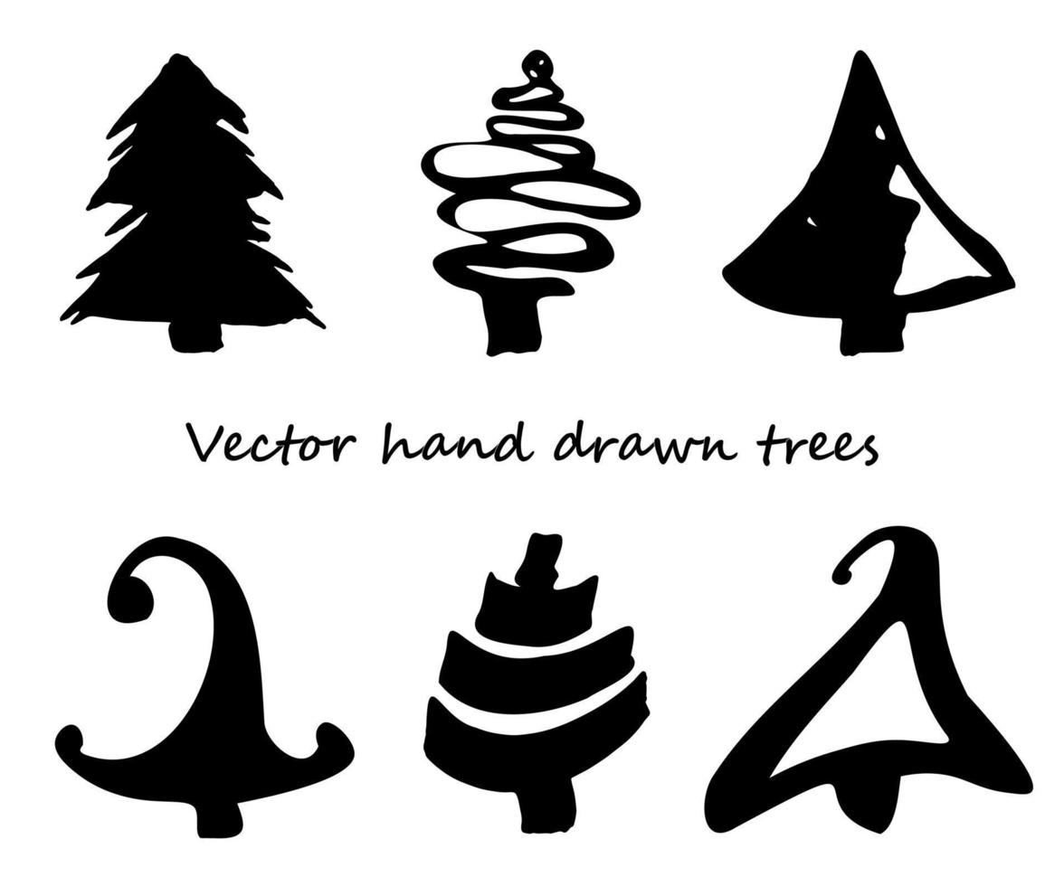 il silhouette di un' disegnato a mano Natale albero. nero schema, isolato su bianca vettore