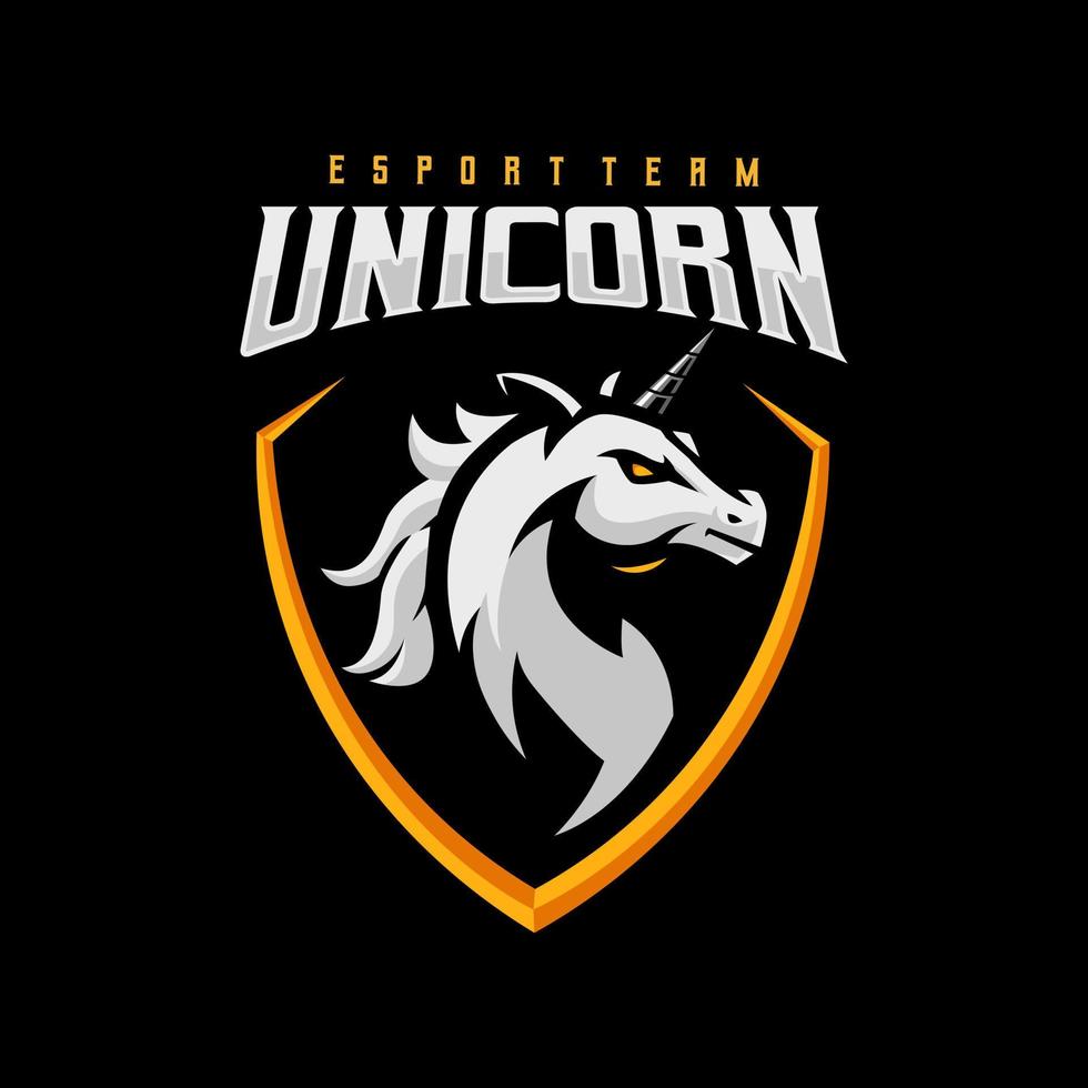 unicorno esport portafortuna logo design illustrazione vettore per squadra sport e gioco